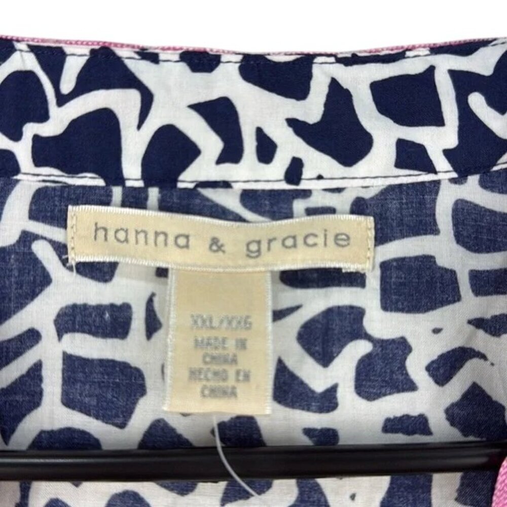 Hanna & Gracie Top Deep Blue Geo Print V-Neck 100% Cotton Size XXL - Picture 8 of 9